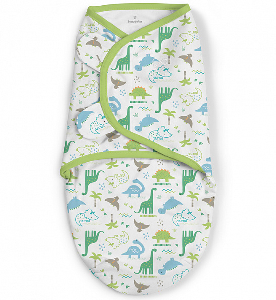 Summer Infant конверт для пеленания на липучке Swaddleme® S/M динозавры белый/зеленый