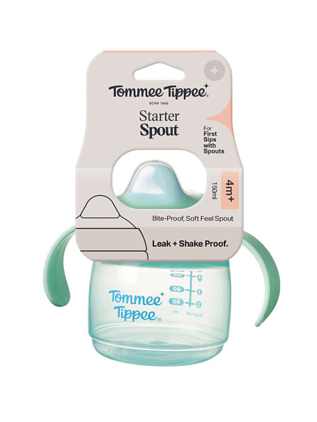 Tommee Tippee поильник Starter, с носиком и ручками, 150 мл, 4 м+, зеленый - фото  4