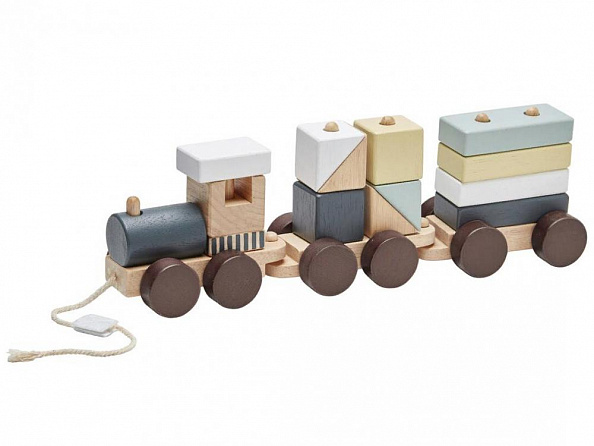 Kid's concept Поезд деревянный с блоками, натуральный