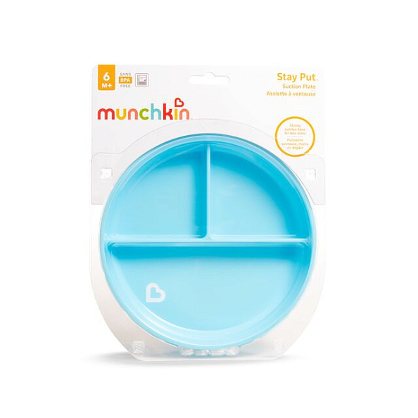 Munchkin тарелка детская на присоске секционная Stay Put™с 6 мес., голубая - фото  7