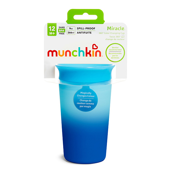 Munchkin поильник MIRACLE® 360° Colour Changing синий 266 мл.12+