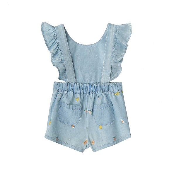 Babybu комбинезон на бретельках FRUITY BRODERIE 100% хлопок цвет голубой - фото  3