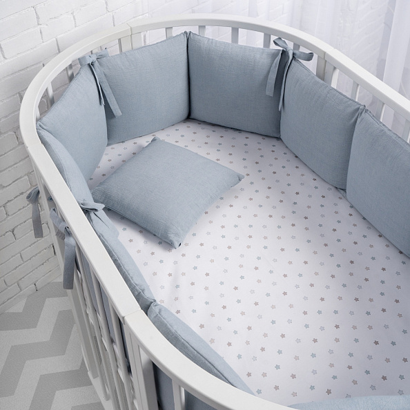 Perina защита для детской кроватки (бампер универсальный) "Soft Cotton" (голубой)  - фото  2