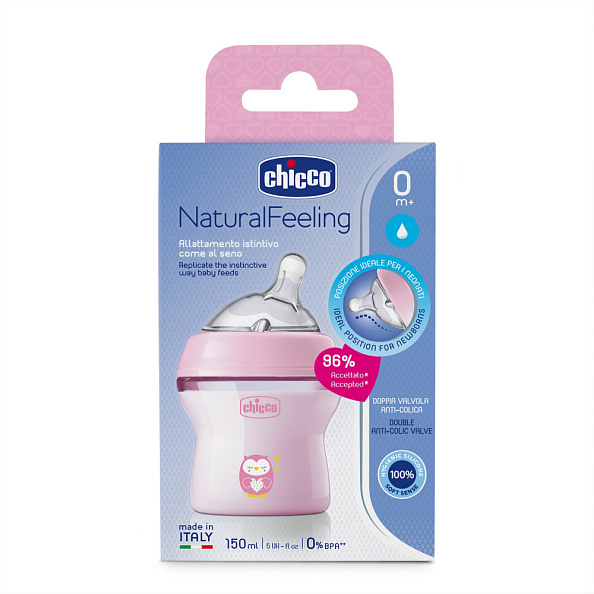 Chicco бутылочка пластиковая 150 мл Natural Feeling, розовая  - фото  11