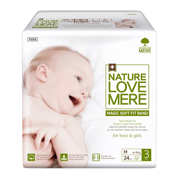 Nature love mere подгузники M супер мягкие 24 штуки Magic Soft 6-9 кг - фото  1