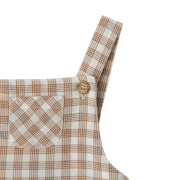 Babybu комбинезон на лямках GINGER GINGHAM 70% органический хлопок 30% лен цвет бежевый - фото  3