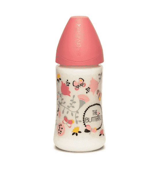Suavinex бутылка &quot;BEE&quot; с круглой силиконовой соской 270 мл с рождения цвет розовый