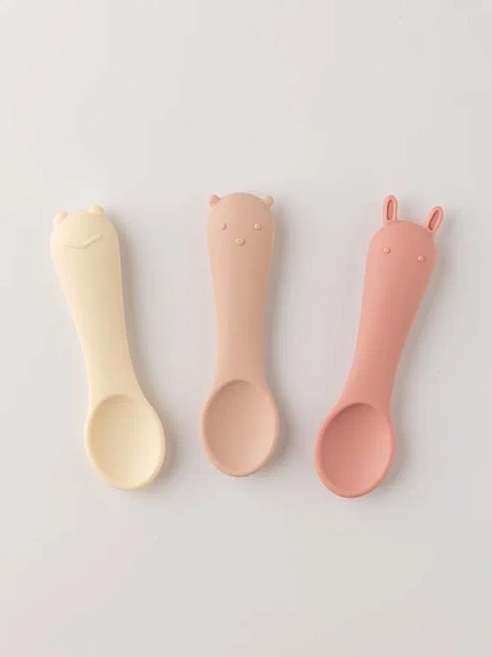 Edda ложка детская набор 3 штуки силикон Пудра - фото  10