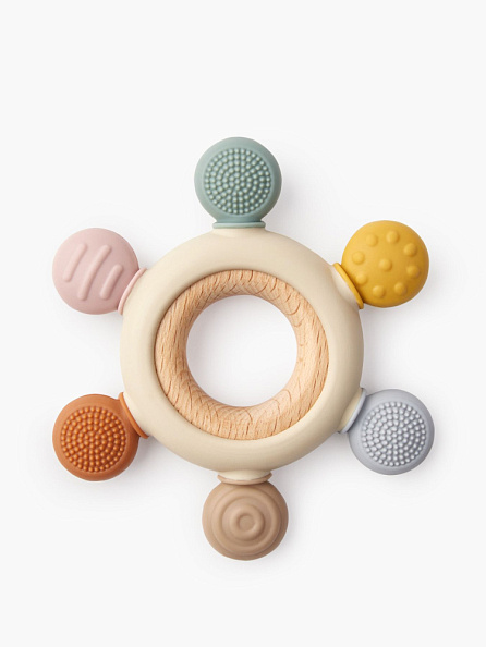 Happy Baby прорезыватель шарики силикон/дерево, sand - фото  1