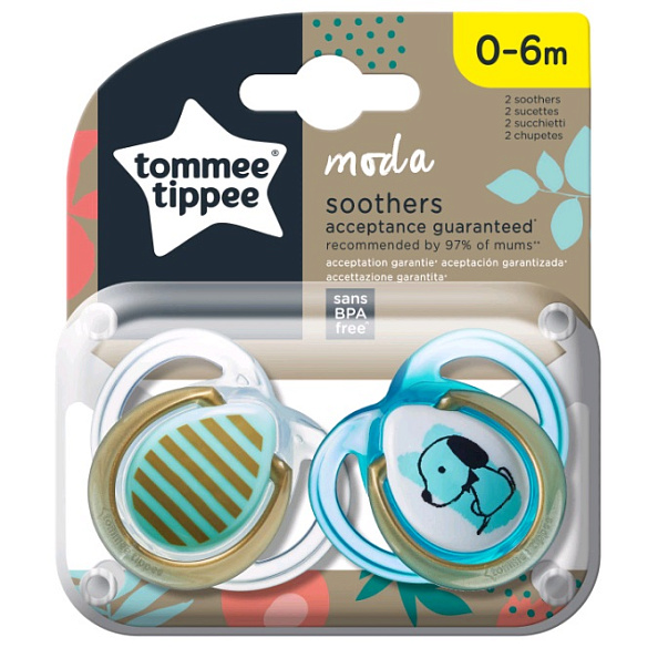 Tommee Tippee соска-пустышка силиконовая Moda, 0-6 мес., 2 шт. - фото  6