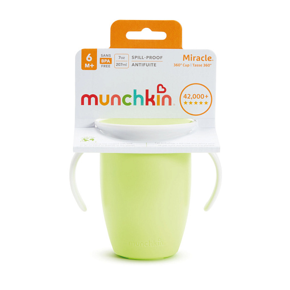 Munchkin поильник непроливайка MIRACLE® 360° с ручками 207 мл. с 6 мес., зеленый - фото  10