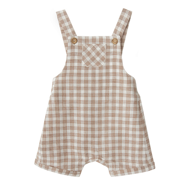 Babybu комбинезон на лямках GINGER GINGHAM 70% органический хлопок 30% лен цвет бежевый - фото  1