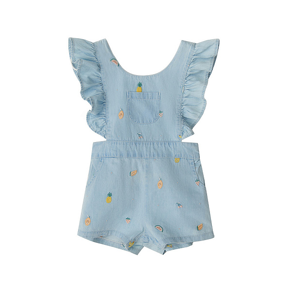 Babybu комбинезон на бретельках FRUITY BRODERIE 100% хлопок цвет голубой - фото  1