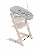 Stokke® Tripp Trapp® комплект: стульчик Whitewash + шезлонг для новорождённого Grey