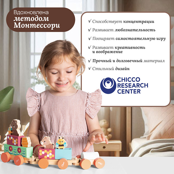 Chicco набор развивающий деревянные игрушки Поезд Тэдди - фото  3