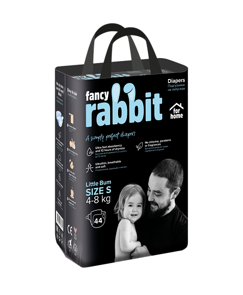 Fancy Rabbit for home подгузники на липучках, 4-8 кг, S, 44 шт.
