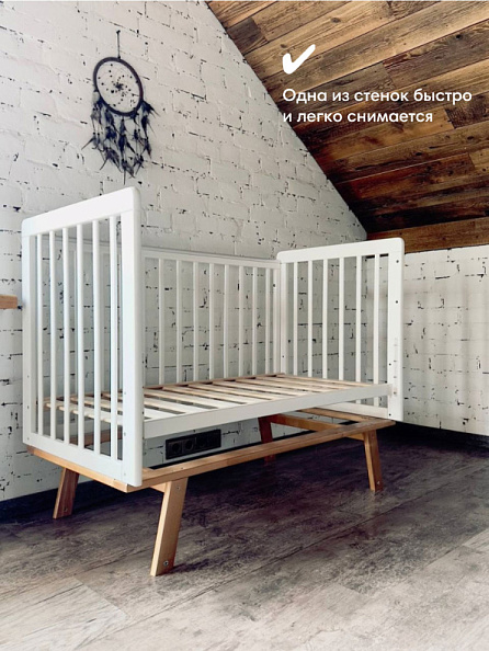 OLANT BABY кровать детская с маятником Скаген ЕССО белый/бук - фото  4