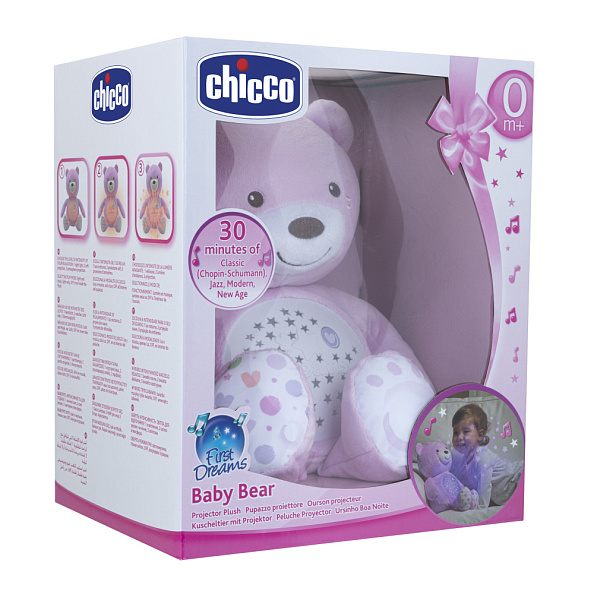 Chicco игрушка-проектор мягкая музыкальная Мишка, розовый - фото  11
