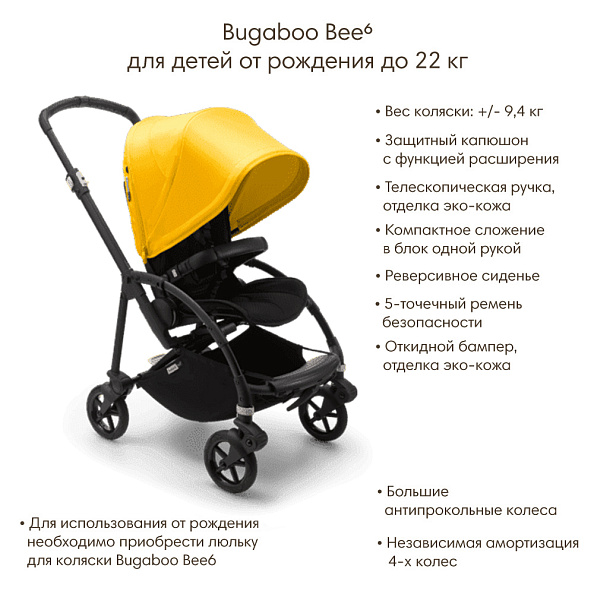 Bugaboo Bee6 коляска прогулочная Black/Black/Lemon Yellow complete - фото  3