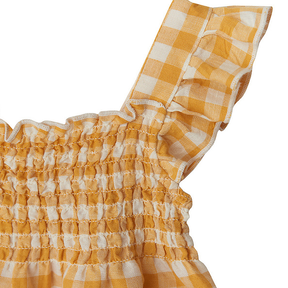 Babybu комбинезон укороченный со сборками на резинке PINEAPPLE GINGHAM 70% органический хлопок 30% л - фото  3