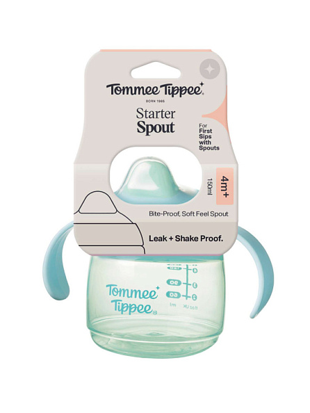 Tommee Tippee поильник Starter, с носиком и ручками, 150 мл, 4 м+, голубой - фото  5