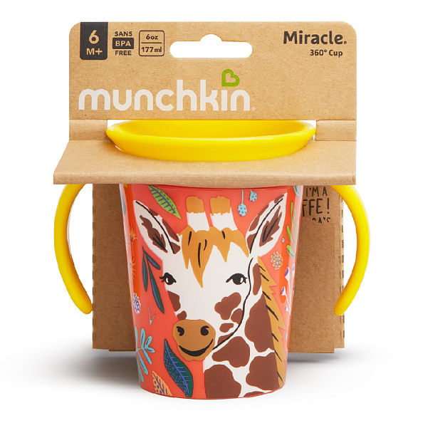 Munchkin поильник-непроливайка MIRACLE® 360° WildLove с ручками Жираф 177мл. 6+ - фото  7