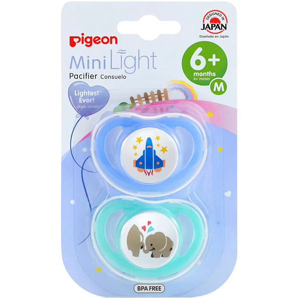 Pigeon пустышки MiniLight &quot;Ракета Слоники&quot; 6+ мес., 2 штуки - фото  1