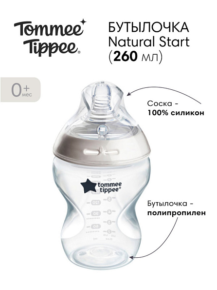 Tommee Tippee бутылочка для кормления Natural Start®, 260 мл., 0+ NEW - фото  3