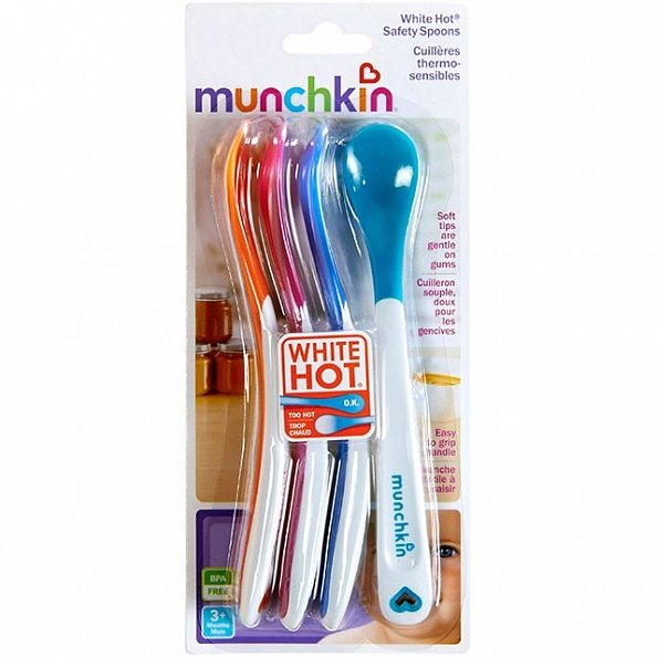 Munchkin термоложки для прикорма детские, ложки меняющее цвет White Hot®, набор 4шт. 4+
