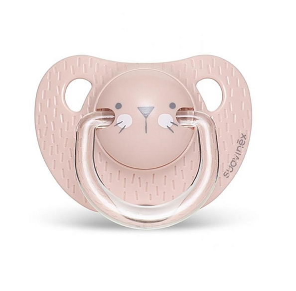 Suavinex пустышка 18 месяцев+ анатомическая силиконовая соска Hello Baby розовый зайка - фото  1