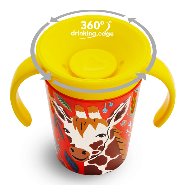 Munchkin поильник-непроливайка MIRACLE® 360° WildLove с ручками Жираф 177мл. 6+ - фото  4