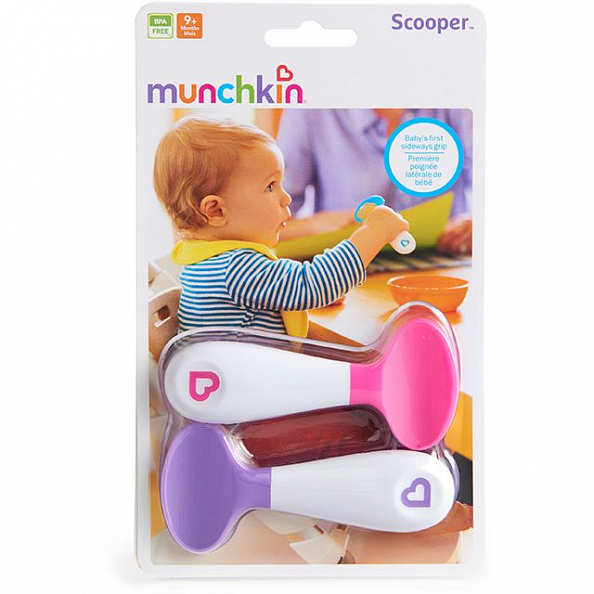 Munchkin ложка для прикорма детская, пластиковая Scooper™, розовая/фиолетовая с 9 мес.