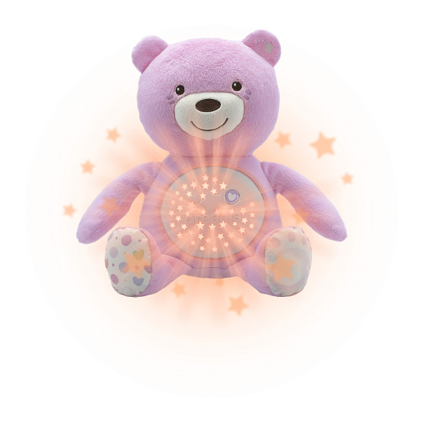 Chicco игрушка-проектор мягкая музыкальная Мишка, розовый - фото  4