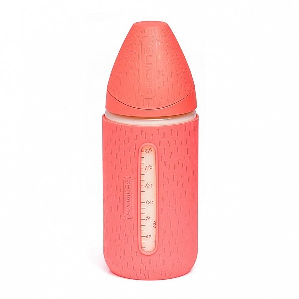 Suavinex бутылка 0+ из стекла 240 мл Meaningful Life с силиконовым чехолом розовый - фото  1