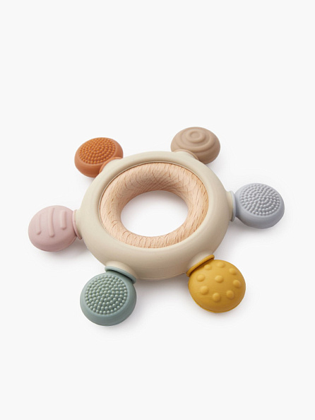 Happy Baby прорезыватель шарики силикон/дерево, sand - фото  3