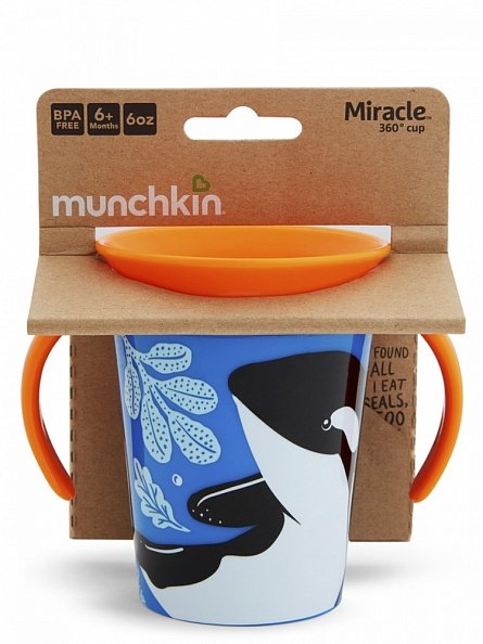 Munchkin поильник-непроливайка MIRACLE® 360°  ЭКО с ручками Косатка 177мл. 6+