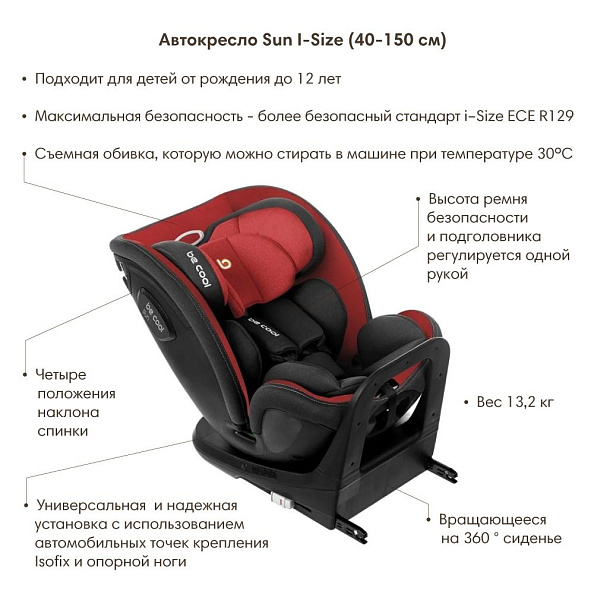 BE COOL Автокресло Sun I-Size (40-150 см, 0-12 лет) гр.0/1/2/3 Be Scarlet - фото  2