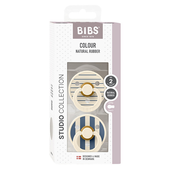 BIBS набор пустышек латексных Studio Colour, 2 штуки Pin/Ivory Steel Blue - фото  3