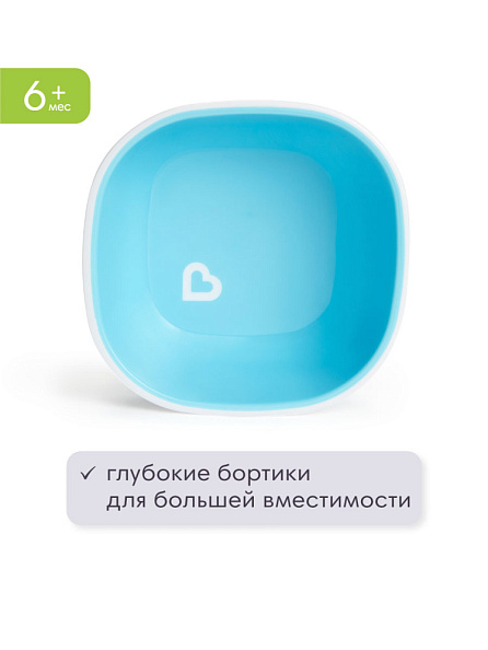 Munchkin тарелки миски детская  Splash™ набор 2шт. с 6 мес., голубая зеленая - фото  4