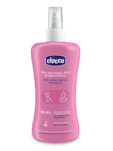 Chicco масло массажное 4 в 1 от растяжек увлажняющее 200 мл - фото  1