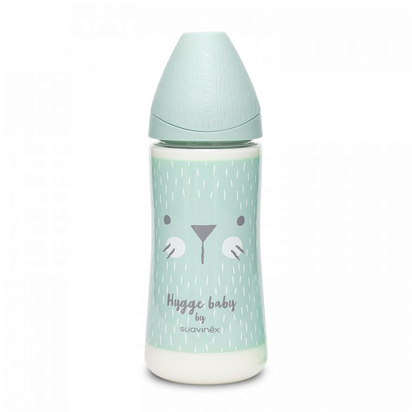 Suavinex бутылка 360 мл круглая силиконовая соска 3 позиции зеленый зайка с крапинками - фото  1