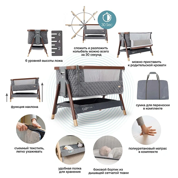 TUTTI BAMBINI Колыбель Tutti Bambini CoZee Luxe Walnut/Slate+ Ванна с горкой Stokke White - фото  11