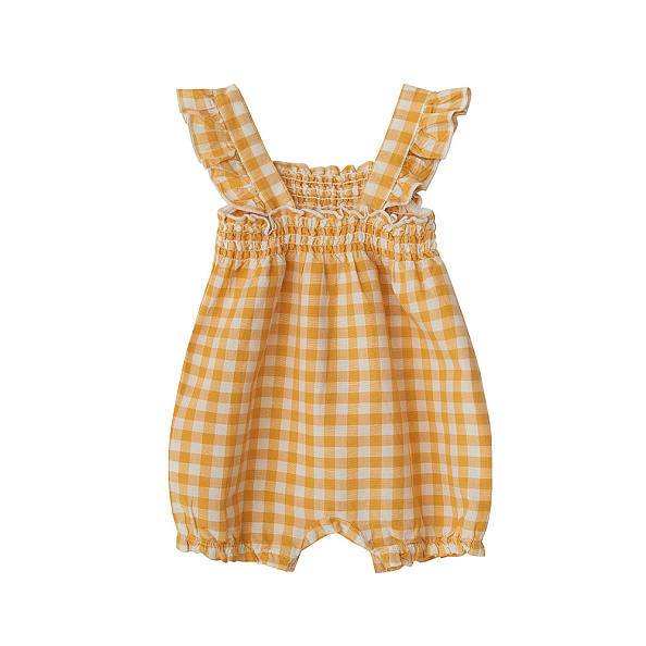 Babybu комбинезон укороченный со сборками на резинке PINEAPPLE GINGHAM 70% органический хлопок 30% л - фото  1
