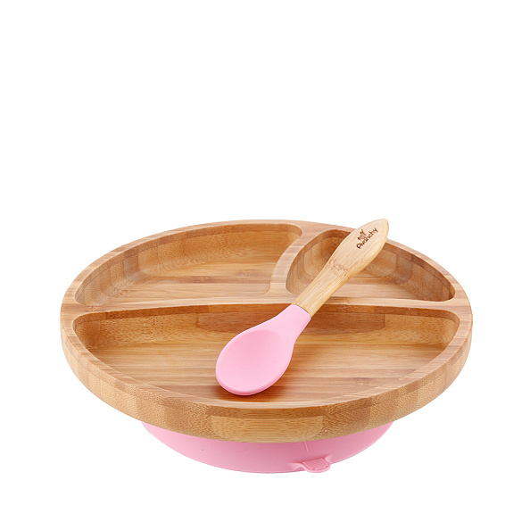 Avanchy Бамбуковая тарелка Toddler с ложкой, розовая
