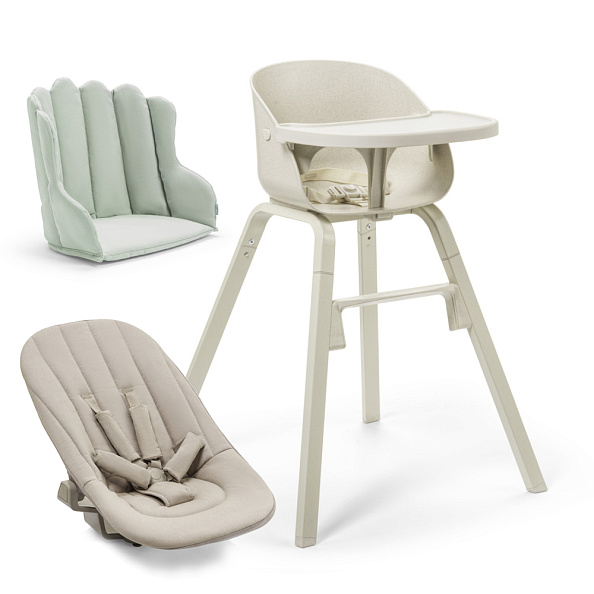 Elodie Grace стульчик + сиденье для новорожденного Vanilla White+ вкладыш Mineral Green - фото  1