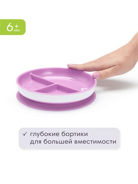 Munchkin тарелка детская на присоске секционная Stay Put™с 6 мес., сиреневый - фото  5