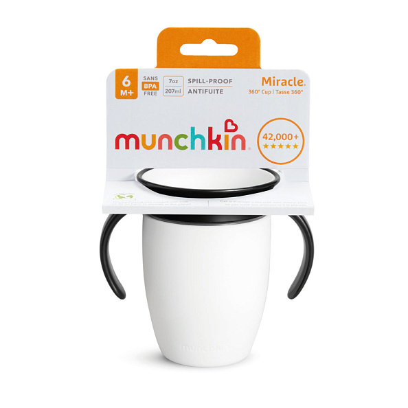 Munchkin поильник непроливайка MIRACLE® 360° с ручками 207 мл. с 6 мес., белый - фото  13