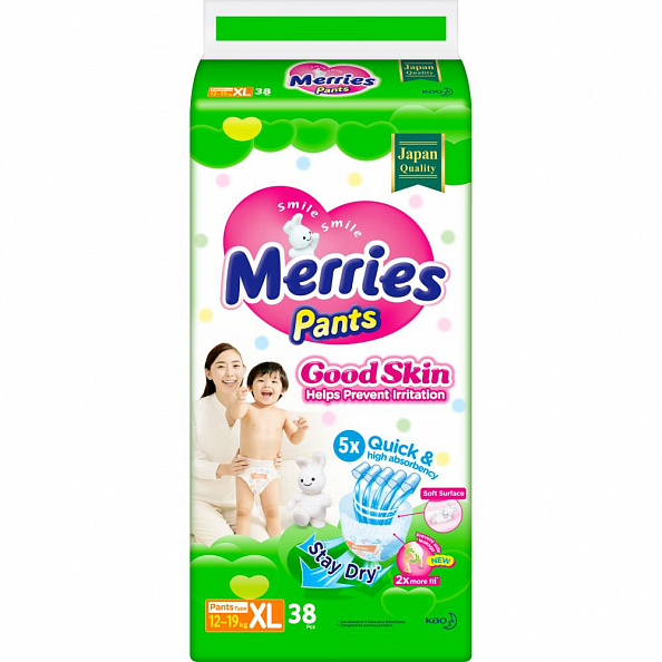 MERRIES Good Skin Трусики для детей размер XL 12-19 кг 38 шт