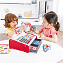 Hape игрушка касса деревянная с набором наклеек, калькулятором, сканером, светом и звуком