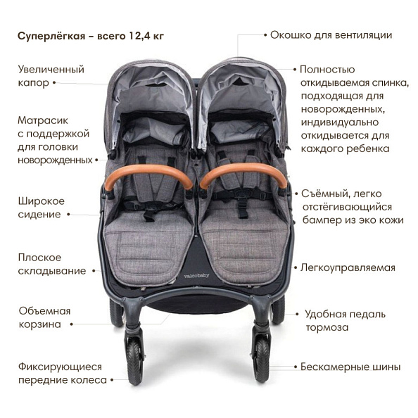 Valco Baby Snap Duo Trend / коляска для двойни Charcoal - фото  3